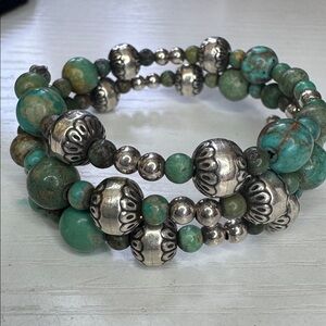 Carolyn Pollack Turquoise & Sterling Beaded Memory Wire Bracelet